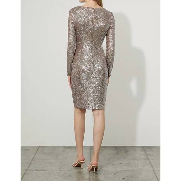 NEW JOSEPH RIBKOFF long sleeve sequined dress in silver/taupe - Picture 2 of 2